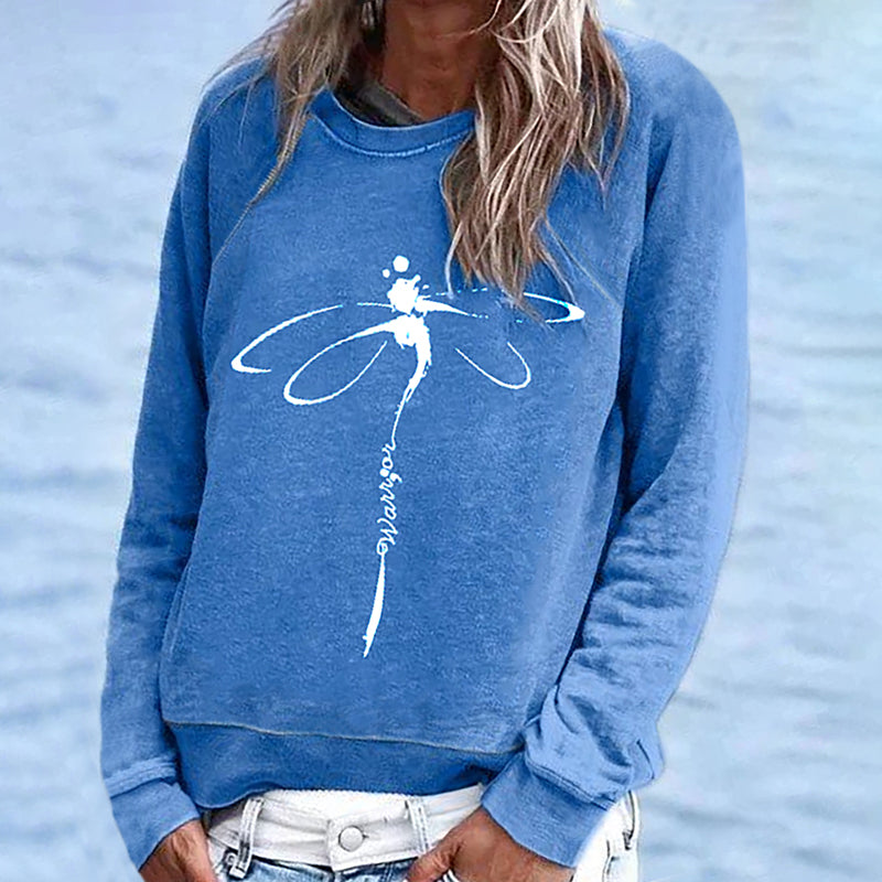 Comstylish Casual Long Sleeve Dragonfly Printed Sweatshirt