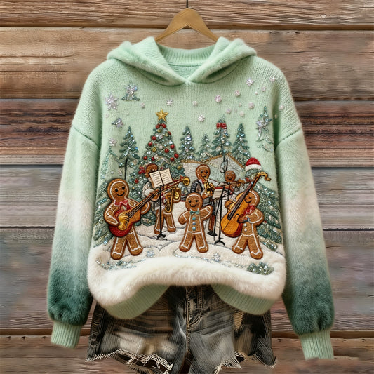 Women's Retro Christmas Tree Pattern Casual Hooded Sweatshirt