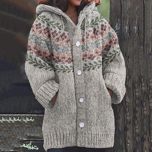 Vintage Button Floral Icelandic Pattern Cardigan Sweater elevenforest