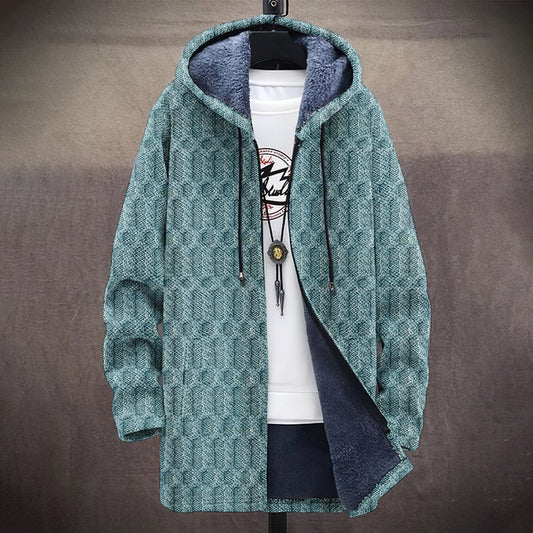 Men's Vintage Knitted Graphic Art Comfort Plush Hooded Coat elevenforest
