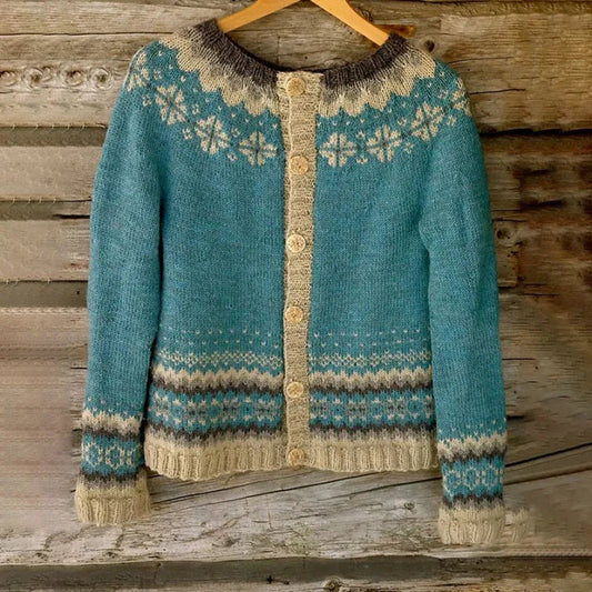 Selena® | Comfortable vintage sweater with tribal geometry jacquard pattern
