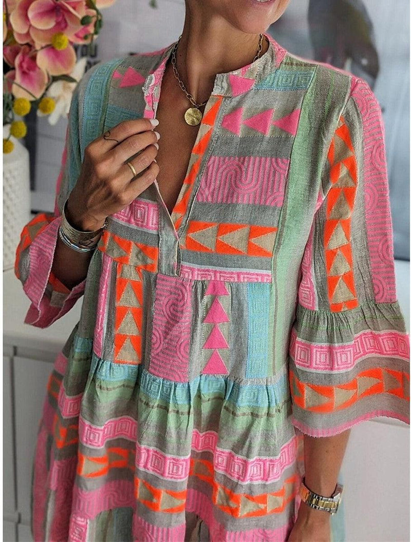 LM | Printed dress with V-neckline