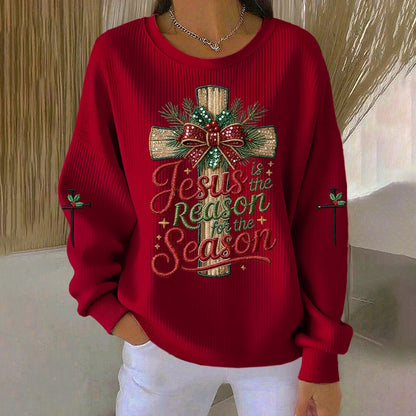 Comstylish Women's Christmas Cross Print Crew Neck Long Sleeve Sweatshirt
