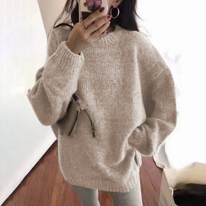 Vintage Solid Color Loose Pullover Crewneck Sweater elevenforest