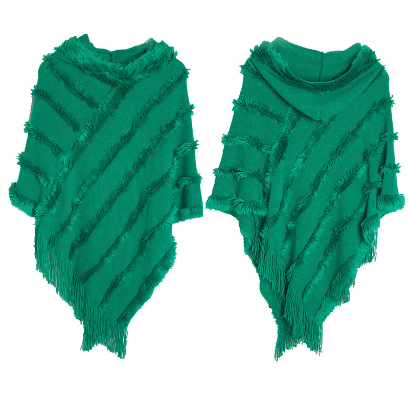 Vintage Solid Fringed Hooded Sweater Pullover Shawl elevenforest