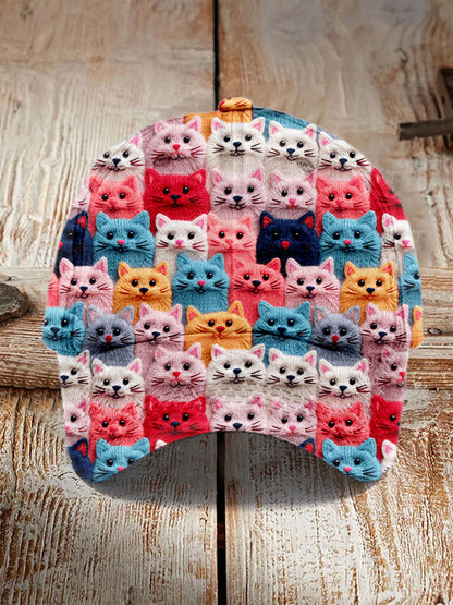 Colorful Cute Cats Embroidered Vintage Cap elevenforest