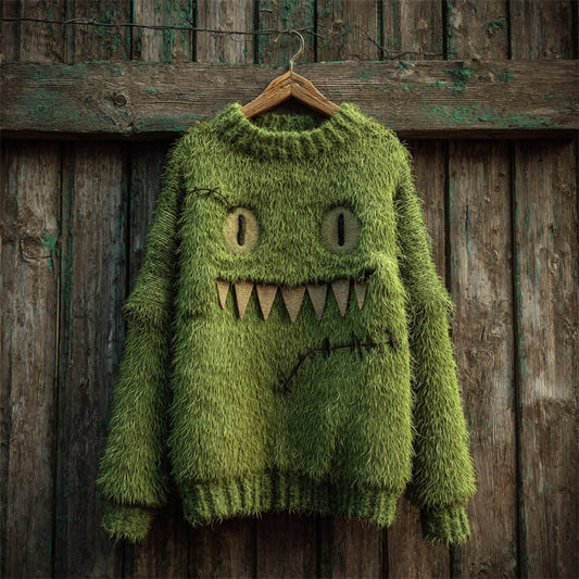 Halloween Fuzzy Monster Inspired Stitched Cozy Knit Sweater elevenforest