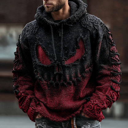 Men's Halloween Spooky Face Gradient Inspired Knitted Distressed Hooded Sweater artswardrobe
