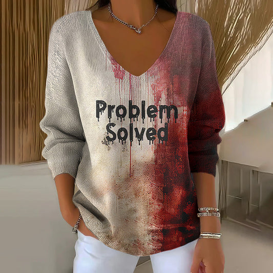 Classic Halloween Problem Solve Art Inspired V Neck Cozy Knit Sweater elevenforest