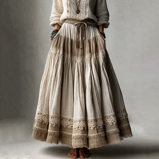 Vintage Lace Embroidered Art Linen Blend Skirt artswardrobe