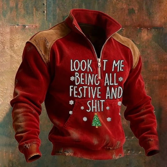 Comstylish Christmas Look At Me Being All Festive And Shit Men's Hooded Flannel Sweatshirt