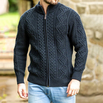 Men's Clan Fisherman Full Zip Aran Sweater Cardigan artswardrobe