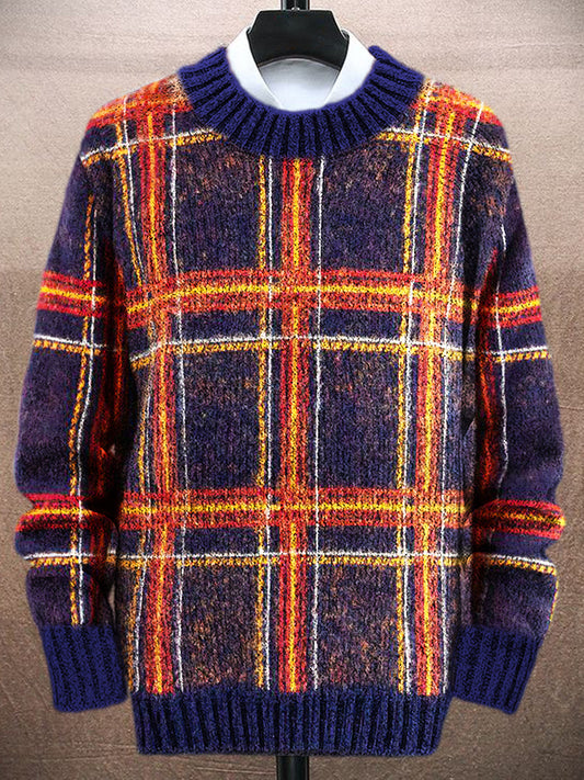 Vintage English Plaid Pattern Men's Knit Sweater artswardrobe