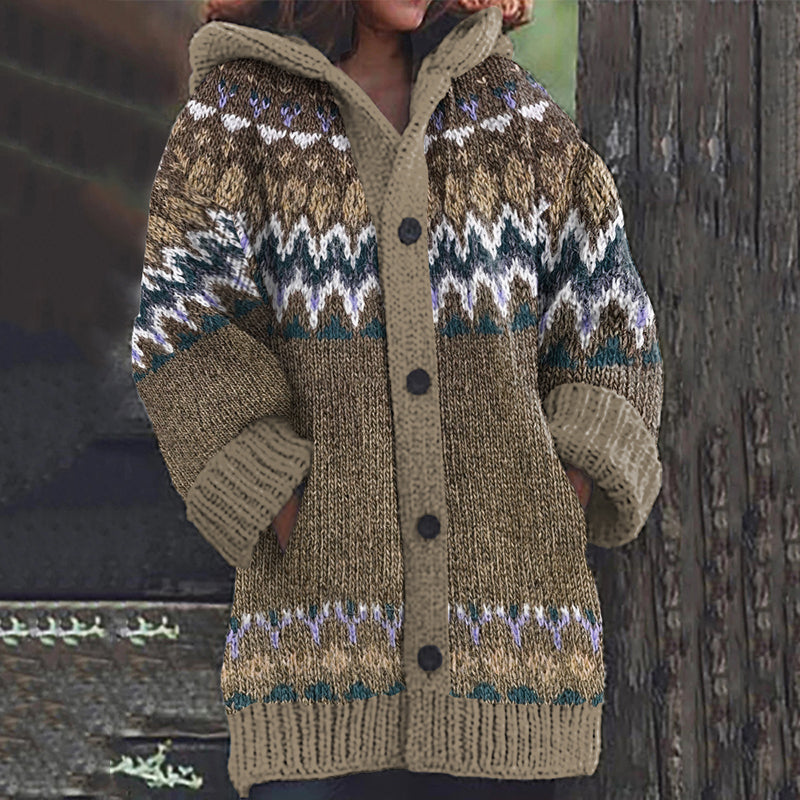 Fairman Island Wave Print Vintage Hooded Sweater Cardigan elevenforest