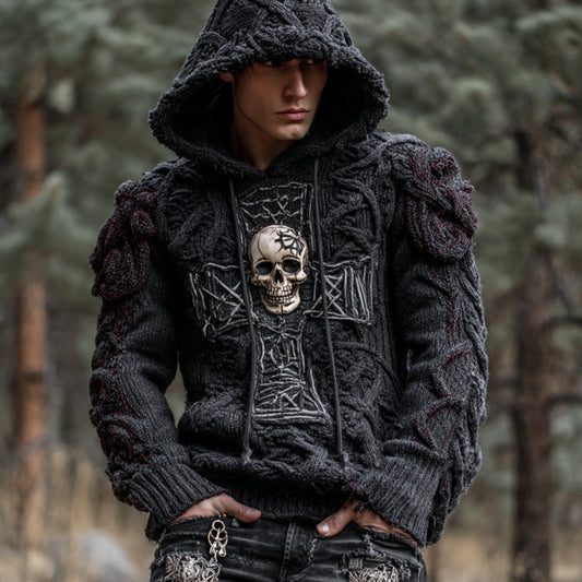 Men's Skeleton Cross Art Celtic Coarse Needle Sweater artswardrobe