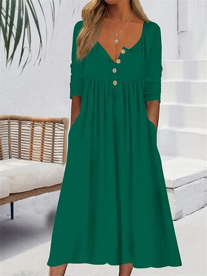 LM | Midi dress with V-neck and ruched pocket for women