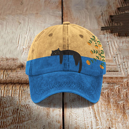 Abstract Creative Lazy Black Cat Painting Art Retro Casual Cap elevenforest