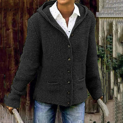 Vintage Double Pocket Hooded Solid Sweater Cardigan elevenforest
