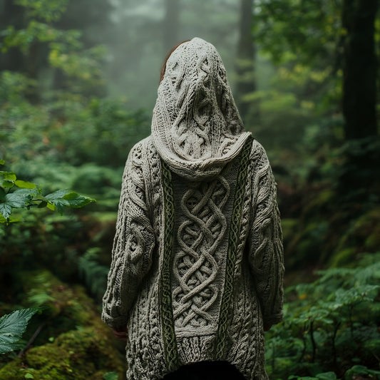 Women's Celtic Knot Retro Cozy Chunky Knit Hooded Cardigan artswardrobe