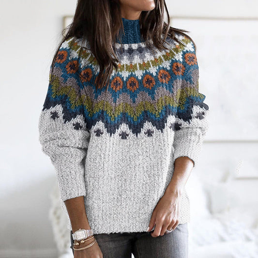 Vintage Icelandic Tribal Floral Knitted Jacquard Turtleneck Sweater elevenforest