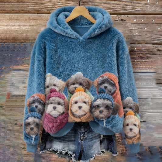 Comstylish Women's Cute Dog Pattern Cozy Plush Hoodie