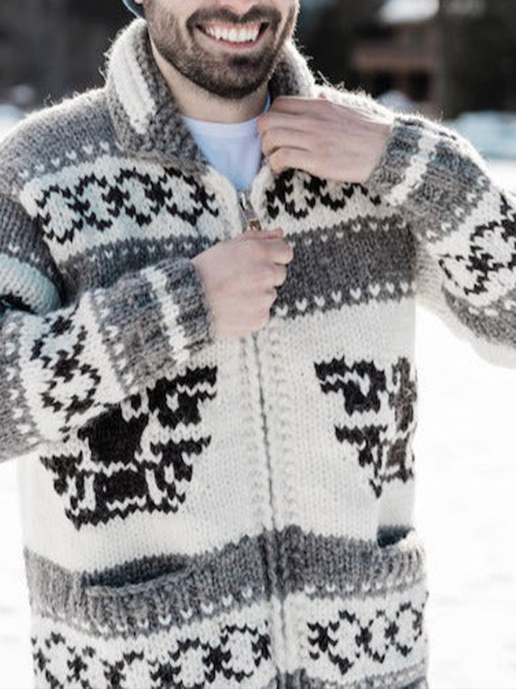 Men's Vintage Pattern Cozy Knit Cardigan elevenforest