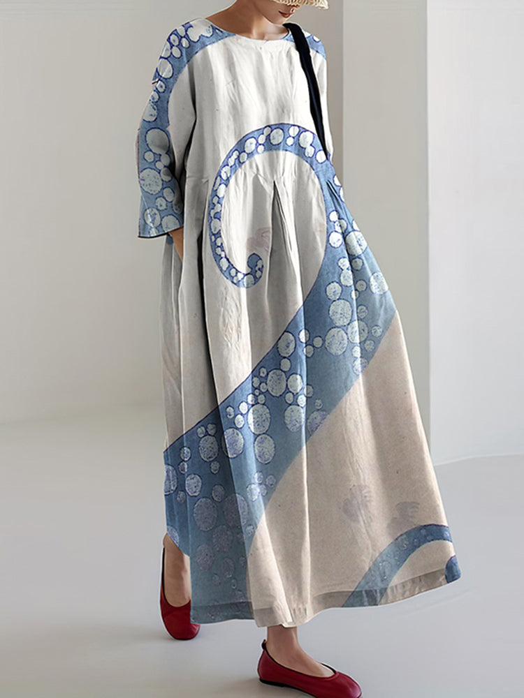 Women‘s Octopus Art Linen Blend Casual Maxi Dress