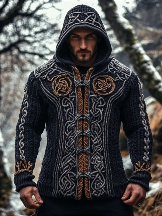 Men's Viking Medieval Celtic Cozy Chunky Hooded Cardigan artswardrobe