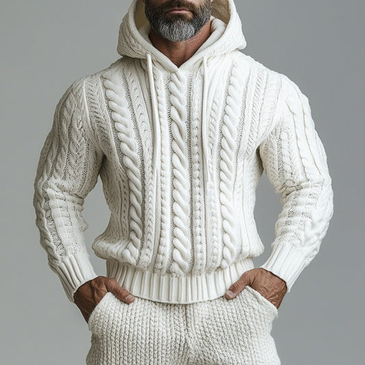 Men'S Vintage Jacquard Knit Chunky Hooded Sweater artswardrobe