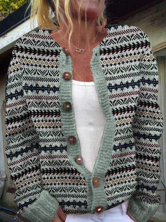 Floral Pattern Women's Icelandic Sweater Cardigan artswardrobe