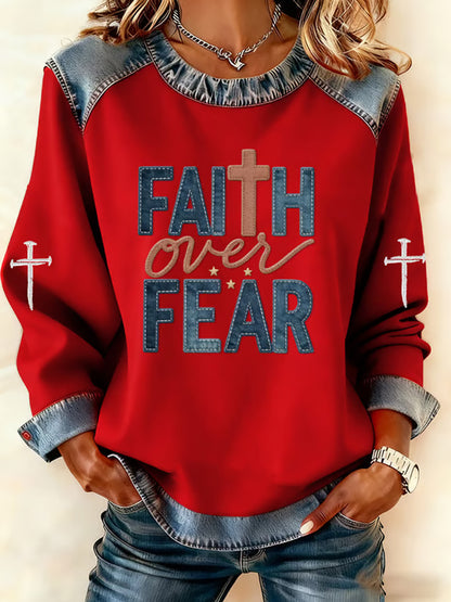 Comstylish Women's Casual Retro Faith Overcomes Fear Sweatshirt