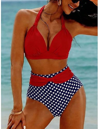 Swimwear Bikini 2 Piece Briefs Swimsuit Slim Backless Vacation Beach Wear Halter Neck Sleeveless Bathing Suits