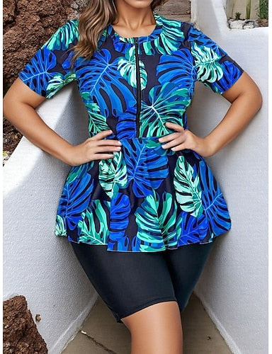 Bathing Suit 2 Pieces Swimsuits Tropical Zip Up Ultra Light (ul) Uv Protection Elastic Short Sleeve Swimwear Surfing Snorkeling Summer