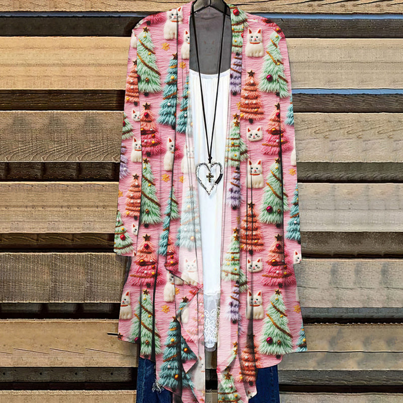 Christmas Tree Cute Cat 3D Print Cardigan elevenforest