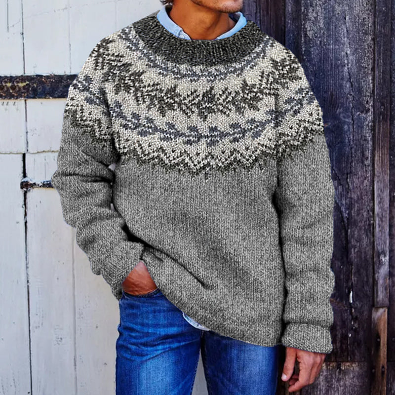 Men's Jacquard Icelandic Floral Pattern Cozy Knit Sweater elevenforest