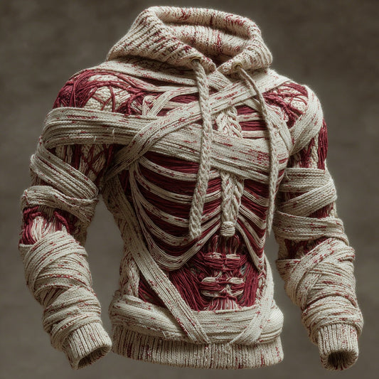 Halloween Bandage Muscle Art Slim-fit Knit Hooded Sweater artswardrobe