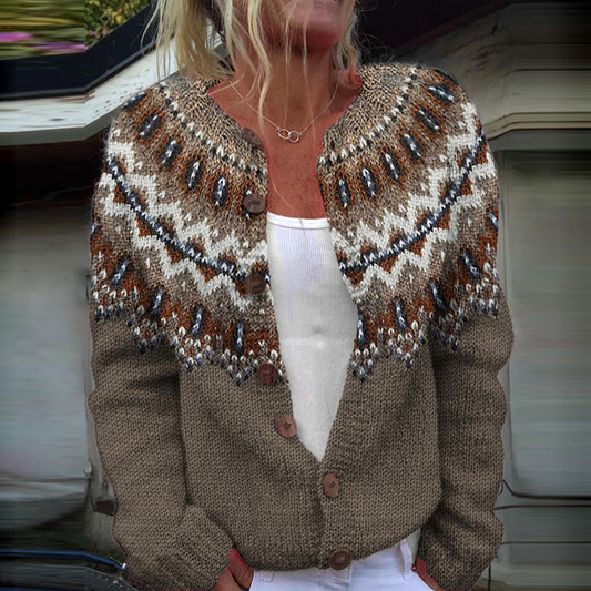 Icelandic Ethnic Print Long Sleeved Knitted Cardigan elevenforest