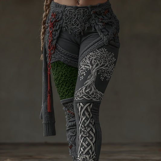 Vintage Viking Tree Of Life Art Cozy Casual Leggings artswardrobe