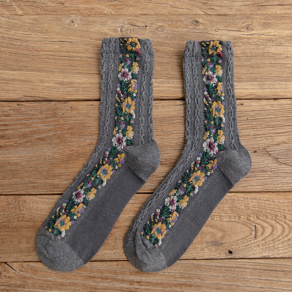 Vintage Ethnic Flowers Medium Tube Socks artswardrobe