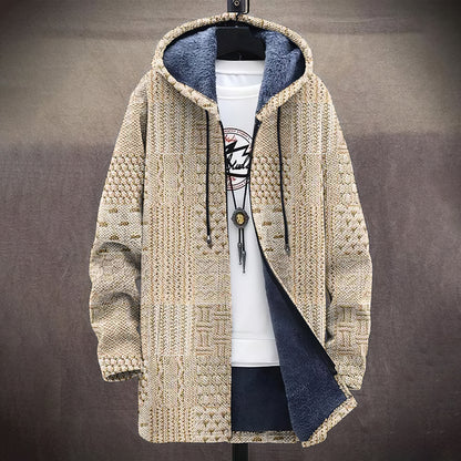 Men's Vintage Crochet Knitted Graphic Comfort Plush Hooded Coat elevenforest