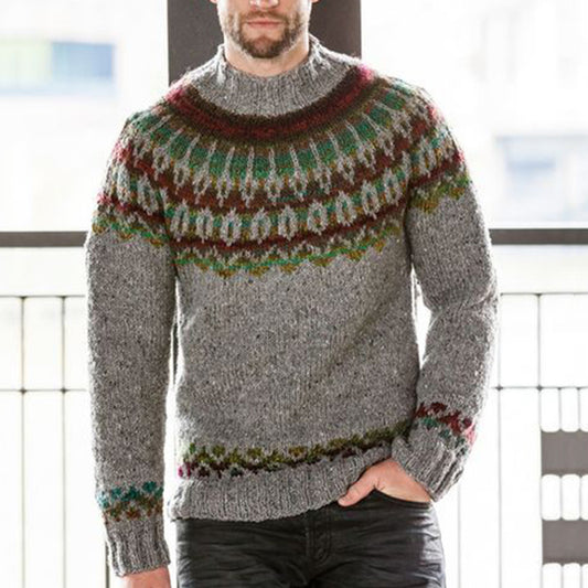 Vintage Royal Knit Jacquard Icelandic Crew Neck Sweater（Unisex） elevenforest