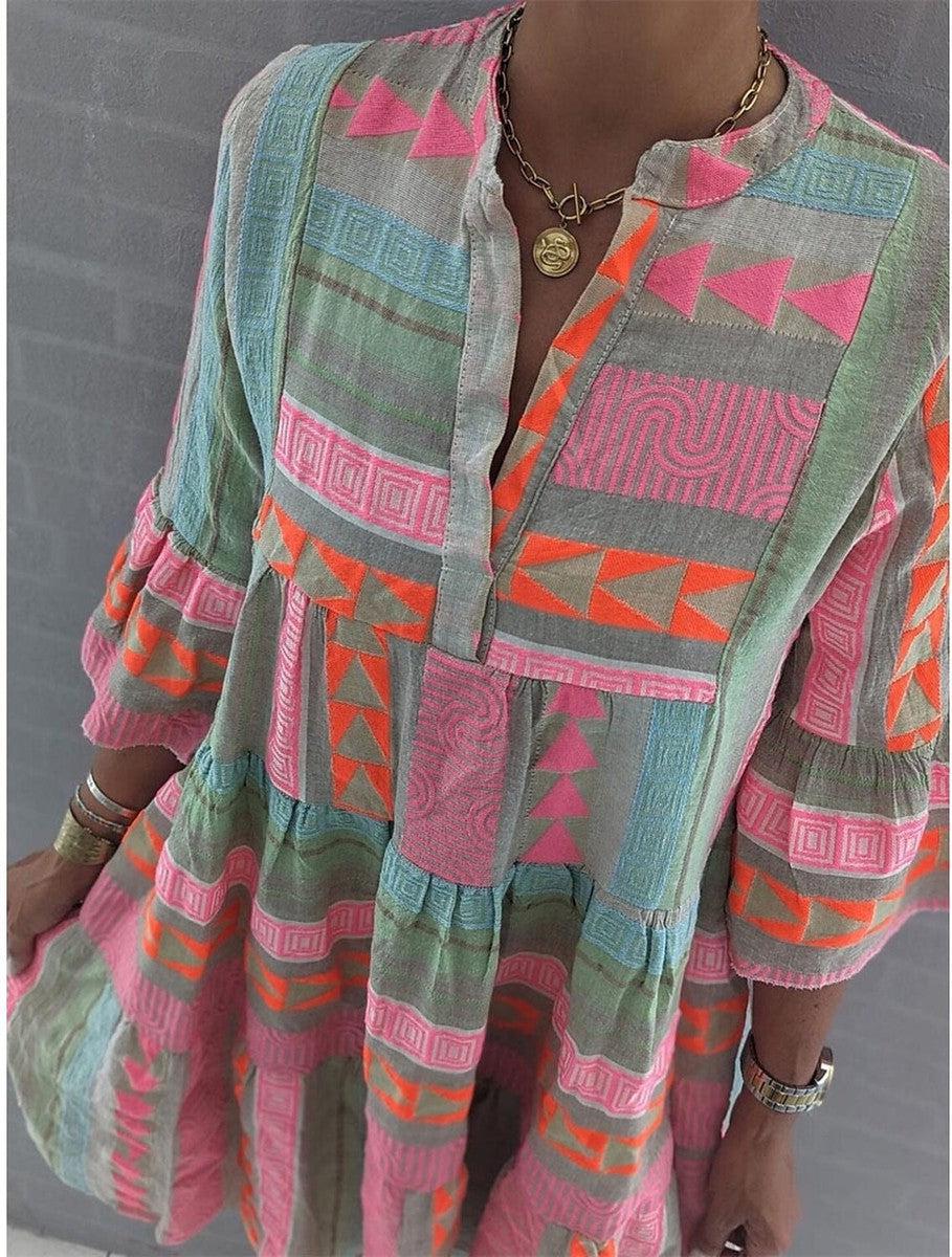 LM | Printed dress with V-neckline