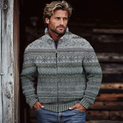 Men's Vintage Fairman Island Knit Jacquard Zip Sweater elevenforest