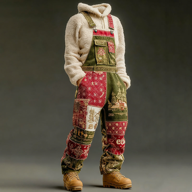 Comstylish Men's Christmas Themed Patchwork Embroidered Jumpsuit