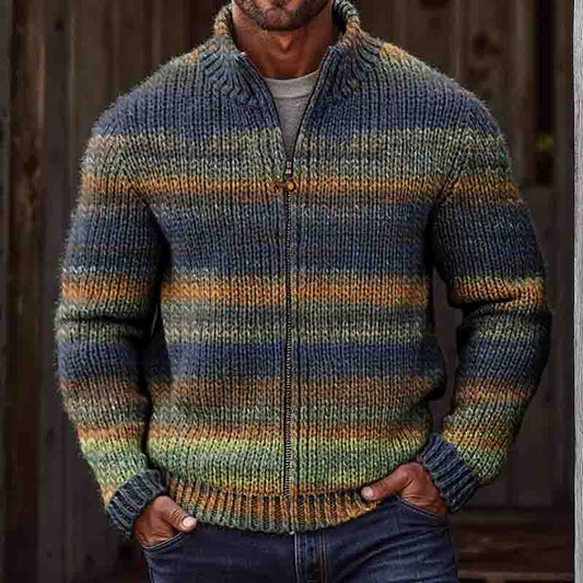 Men's Vintage Gradient Knitted Jacquard Zip Sweater elevenforest