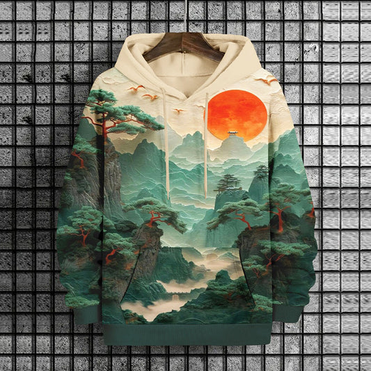 Men's Forest Sunrise 3d Landscape Art Print Casual Hoodie elevenforest