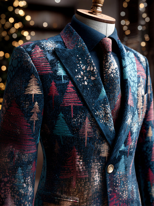 Comstylish Christmas Tree Pattern Design Men's Corduroy Suit