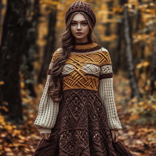 Vintage Celtic Knot Knitted Jacquard Crew Neck Wool Dress elevenforest