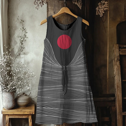 Comstylish Lovely Cat Landscape Graphic Linen Tank Dress