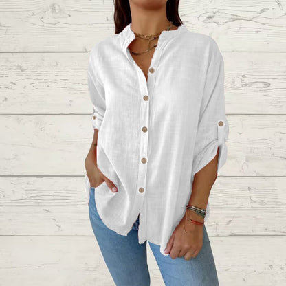 Comstylish Vintage Solid Color Cotton And Linen Loose Long-sleeved Shirt